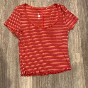 Me to We Striped Lettuce Trim Textured Crop Top Size XS